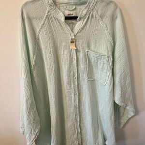 Aerie Mint Button-Up Gauze Shirt XXL NWT